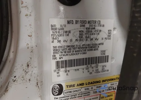 2012 Ford Expedition El Xlt from USA, damaged, VIN 1FMJK1J53CEF11560